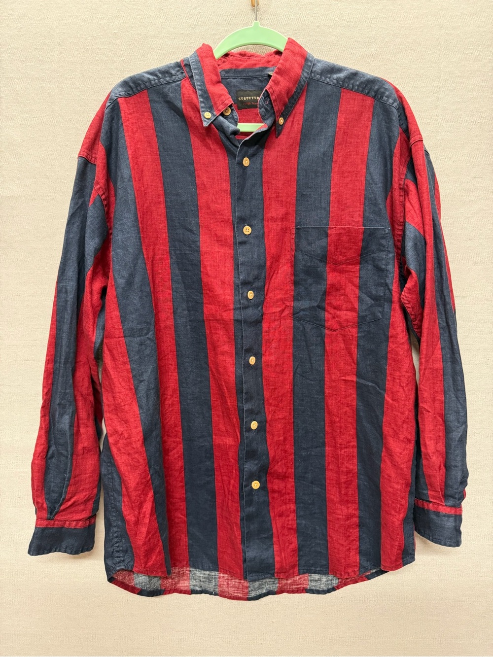 Vintage Structure Striped Button Down Linen Shirt - size M